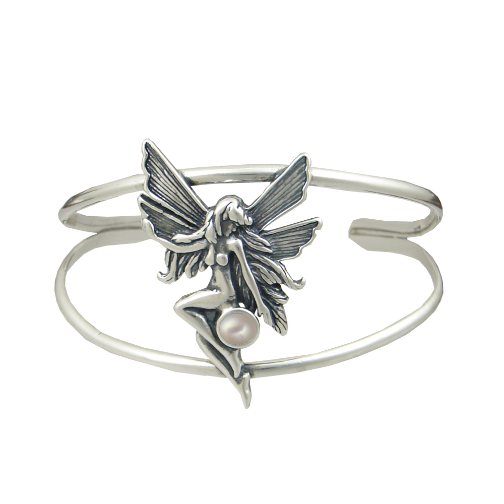 Sterling Silver Fairy Cuff Bracelet With Cultured Freshwater Pearl